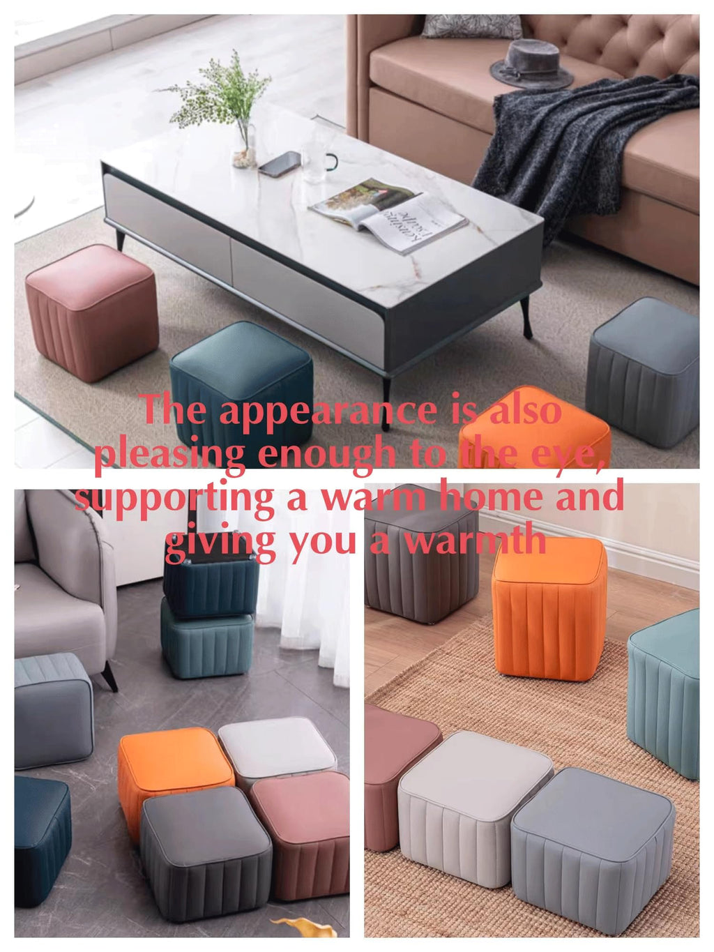 Blue Leather Ottoman Y407