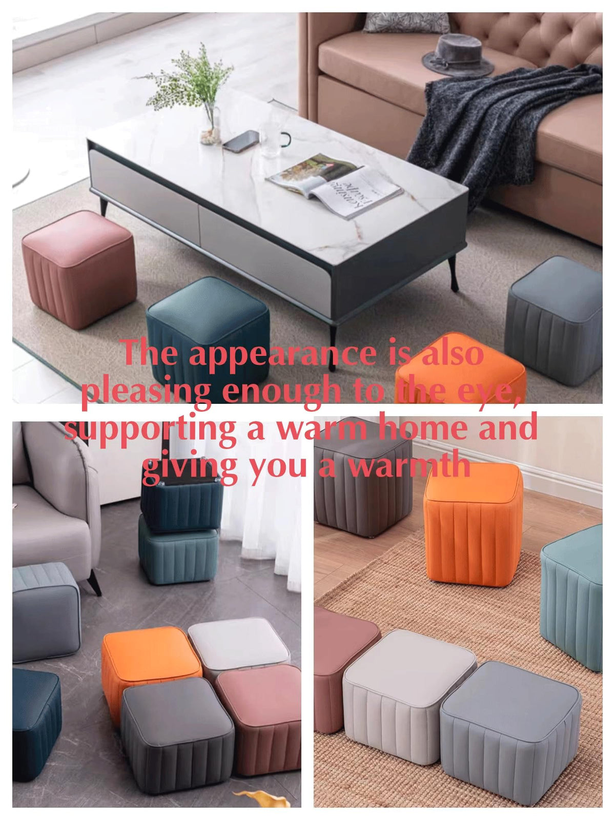 Blue Leather Ottoman Y407