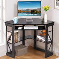 Black Corner Computer Desk with Keyboard Tray J12032