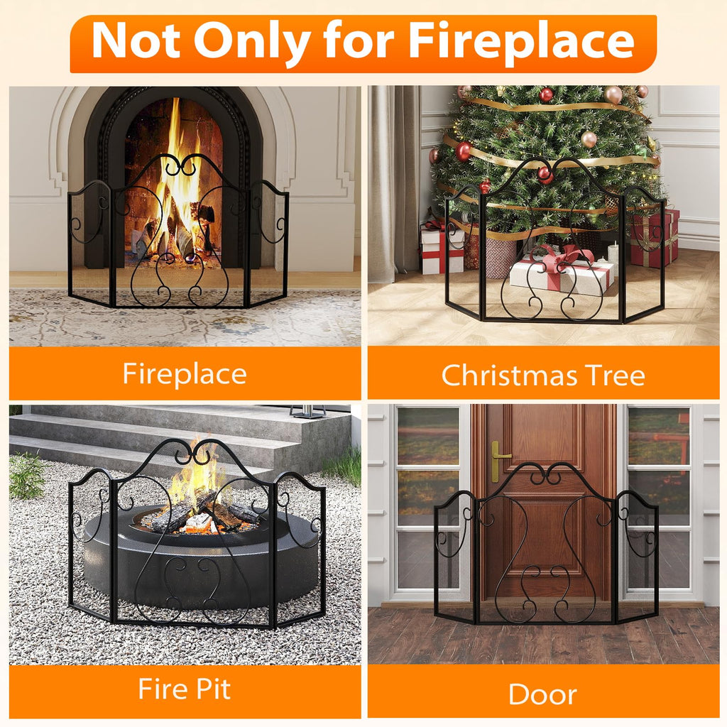 3-Panel Folding Fireplace Screen with Metal Mesh A935351