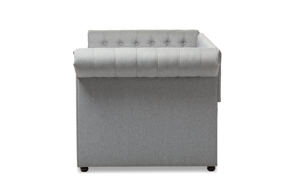 Light Beige Fabric Trundle Daybed T716381