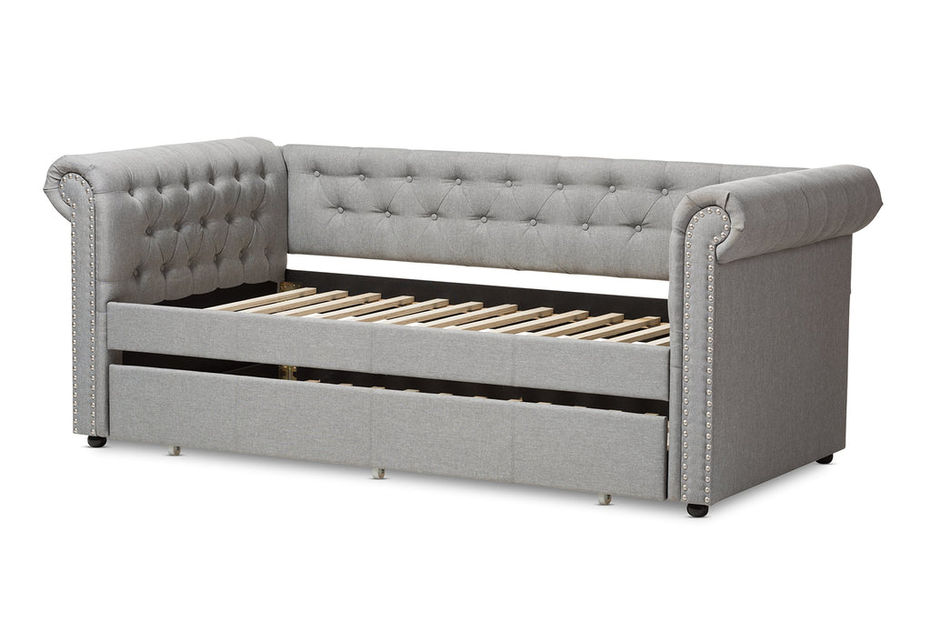 Light Beige Fabric Trundle Daybed T716381