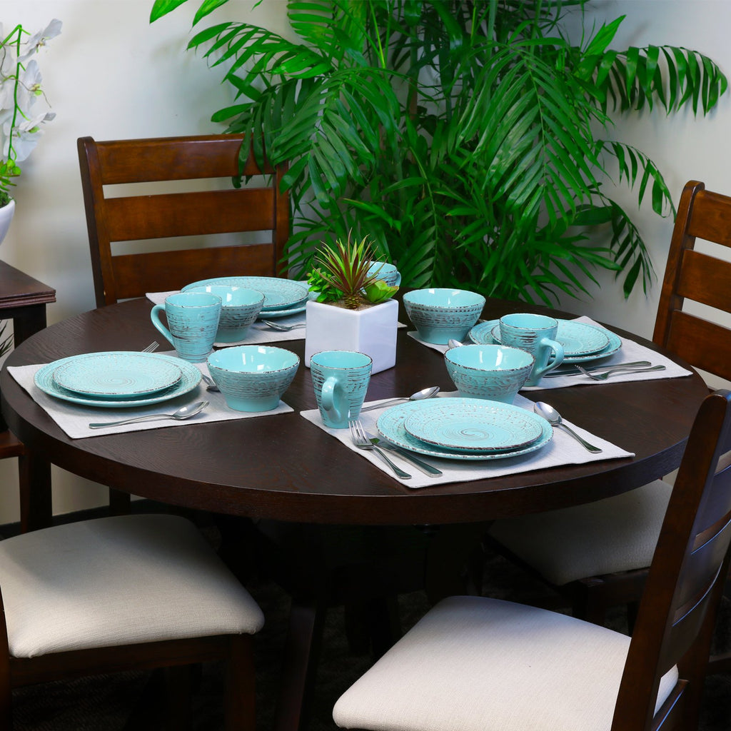 Turquoise 16 Piece Embossed Stoneware Dish Set K4039
