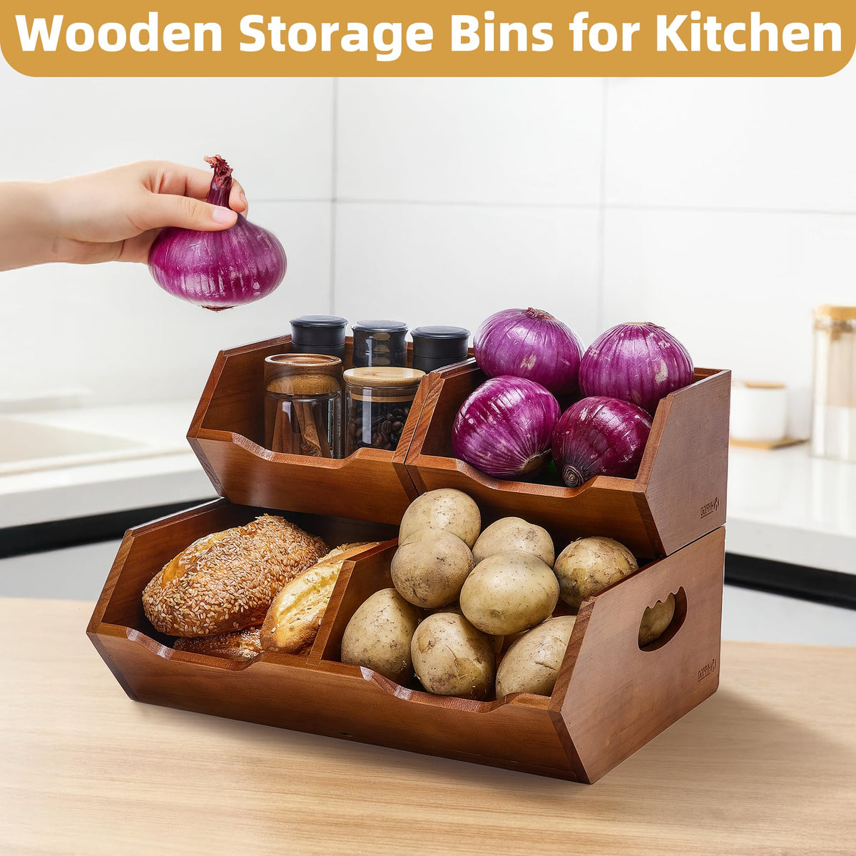 Wood 2-tier Stackable Pantry Organizer B93245