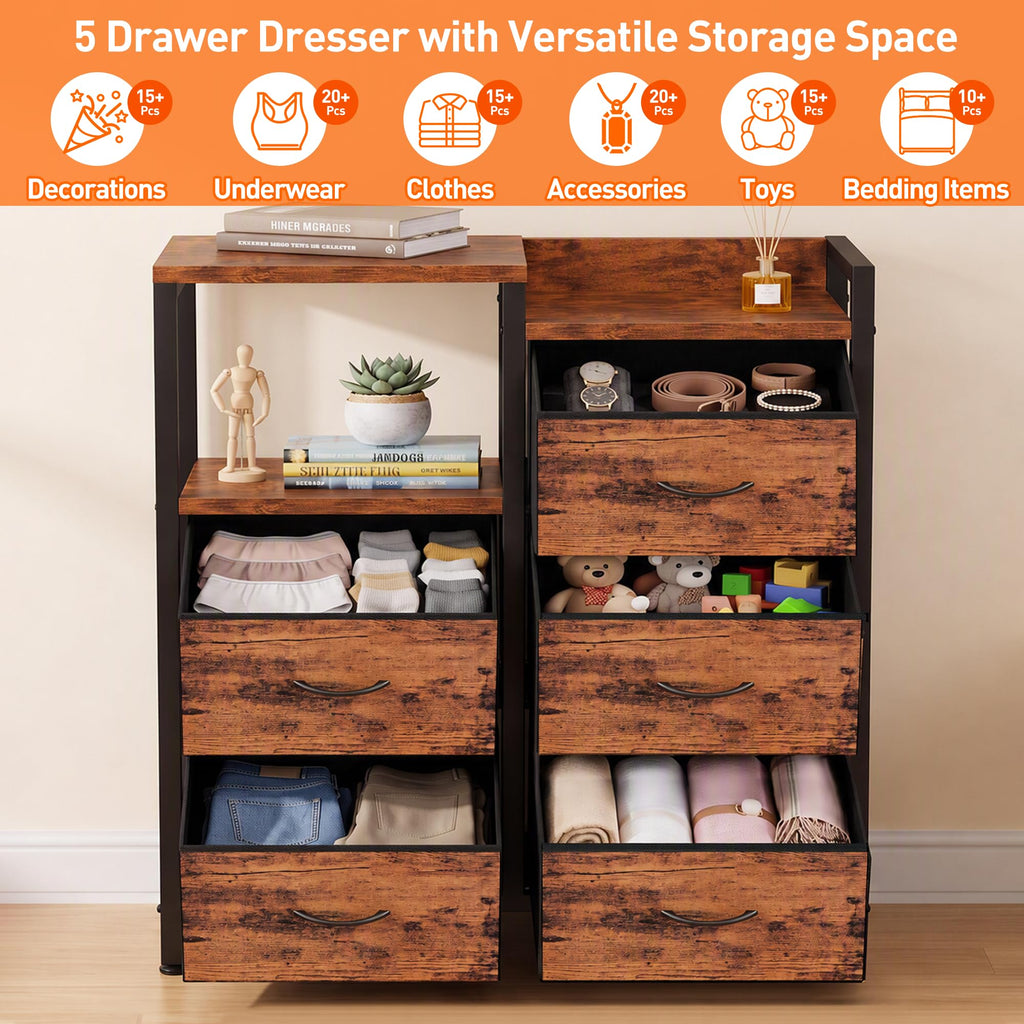 Rustic Brown 5 Drawer Dresser N3119
