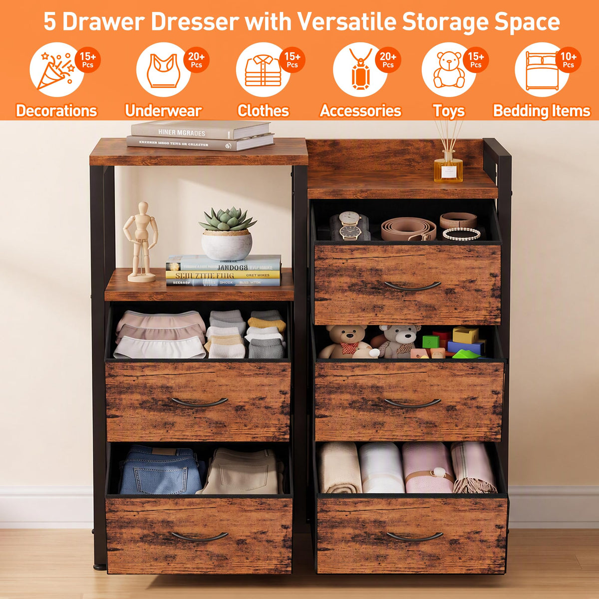 Rustic Brown 5 Drawer Dresser N3119