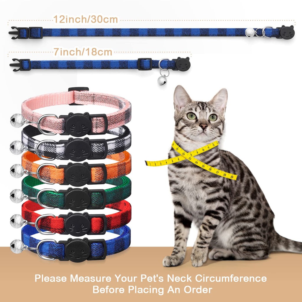 6 Pack Plaid Cat Collars with Bells N200828