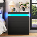 Nightstand with Charging Station, LED Lights, 3 Storage Drawers J5270