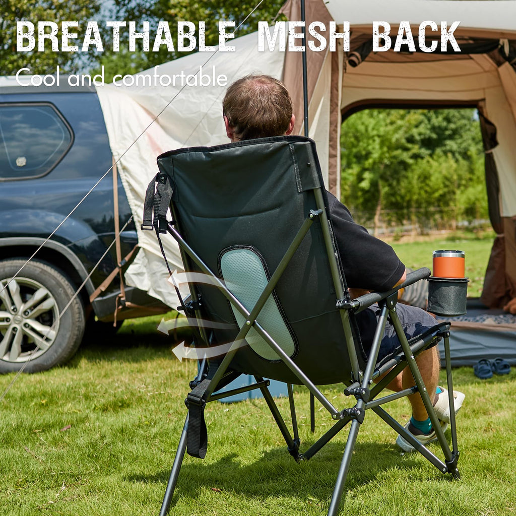 Oversized Folding Camping Chair with Cup Holder Black N7199
