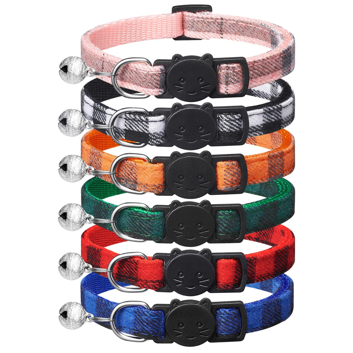 6 Pack Plaid Cat Collars with Bells N200828