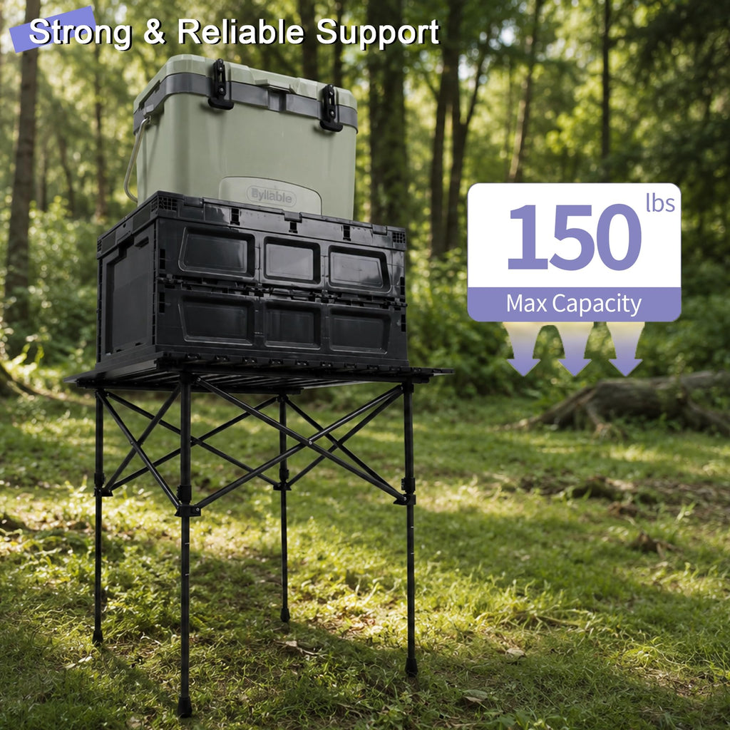 Square Folding Adjustable Height Camping Table, Black E87980
