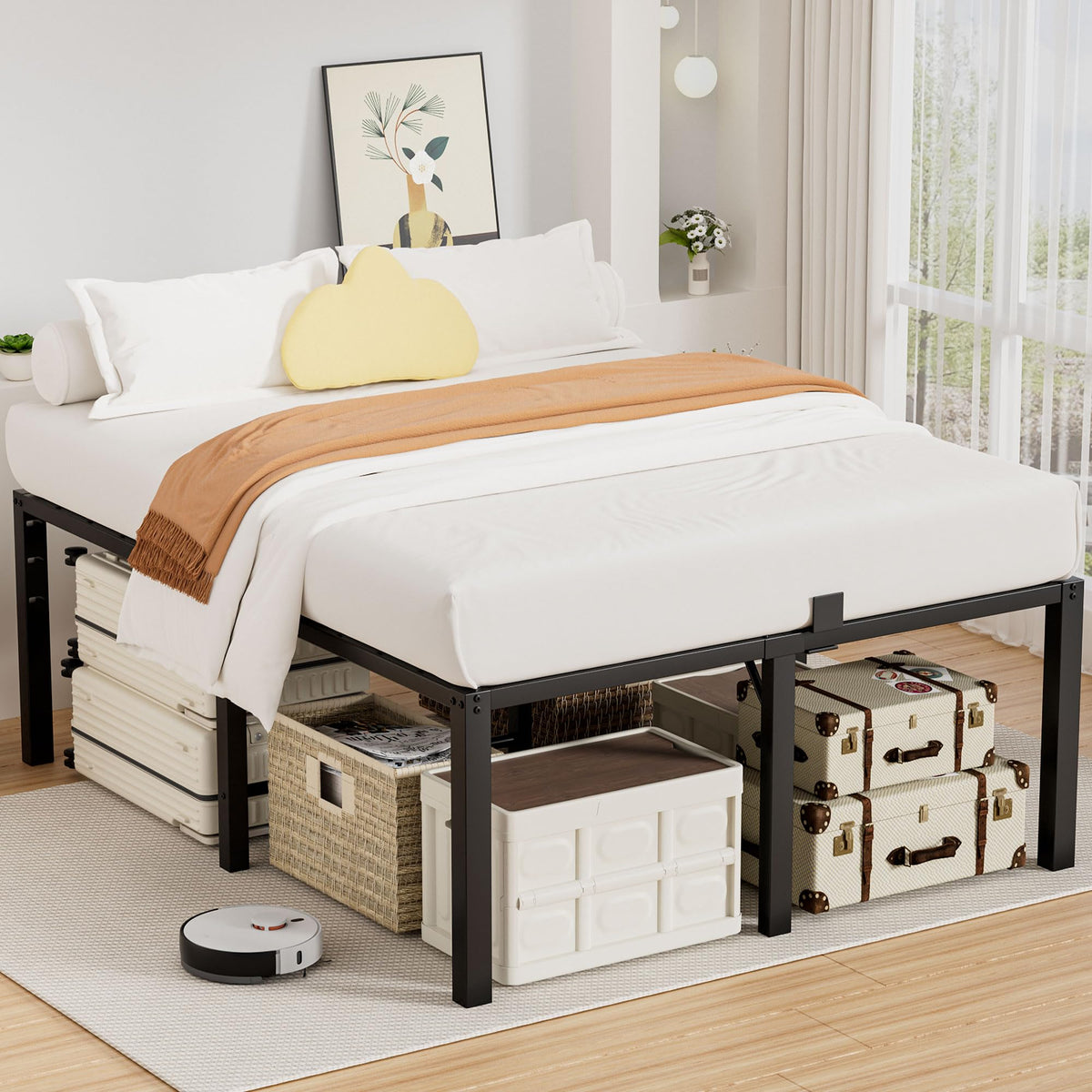 18 Inch Queen Size Black Metal Platform Bed Frame W357