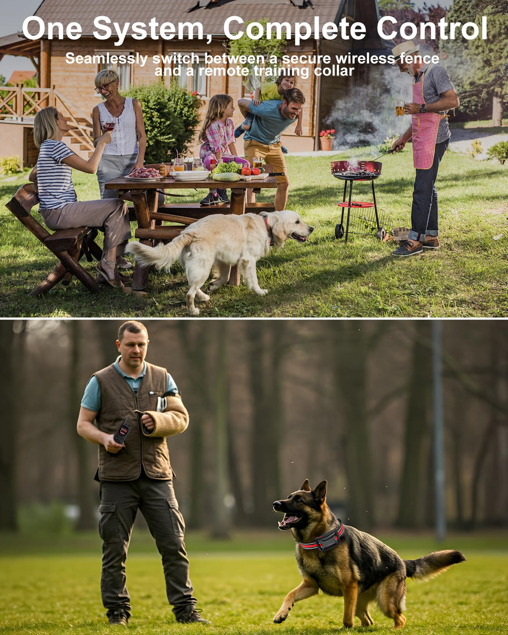 Wireless Dog Fence System 2-in-1 Pet Containment Training Collar IPX6 Waterproof Rechargeable Black Red T247