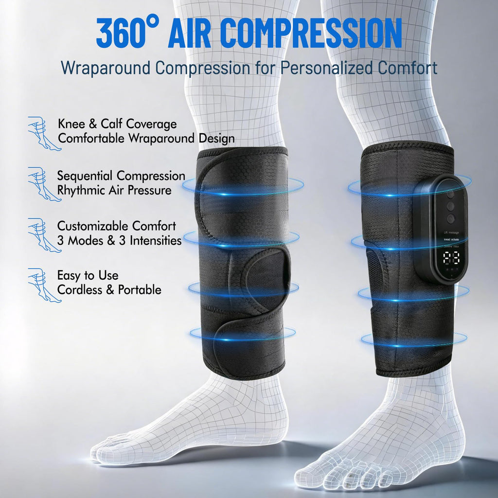 Cordless Air Compression Leg Massager with Heat, 2 Pack (Black) R156