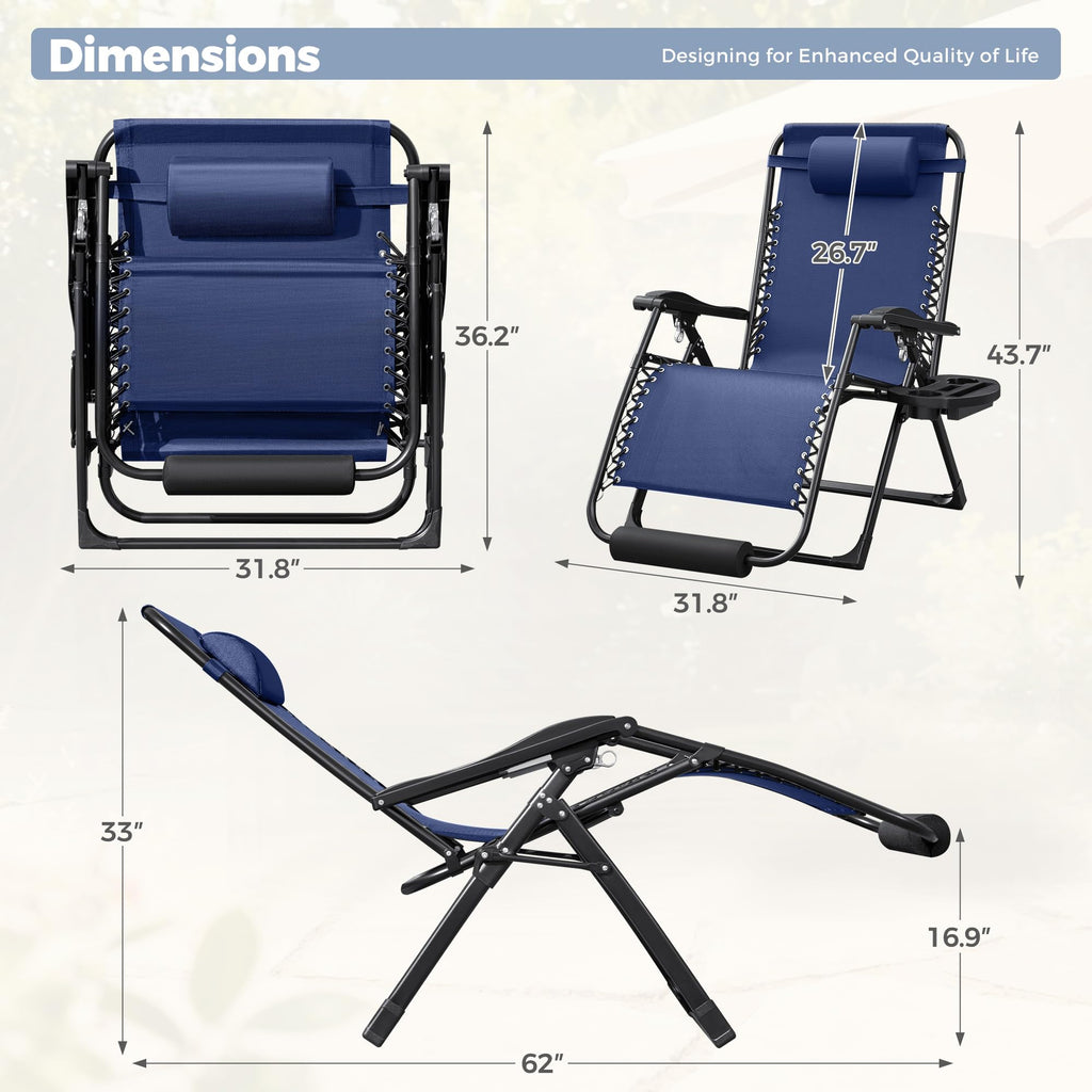 Oversized Blue Zero Gravity Chair with Cushion and Cup Holder O6223