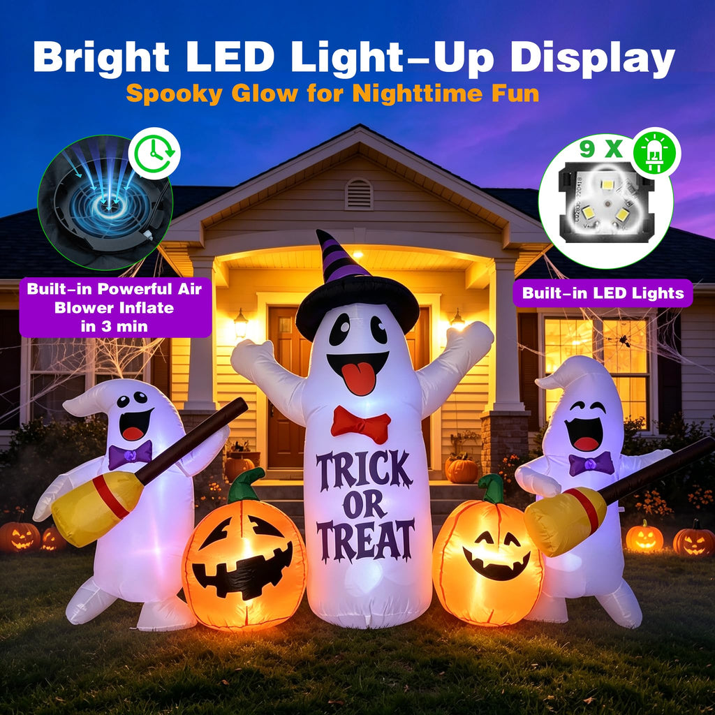 8FT LED Inflatable Ghosts with Pumpkins T427365