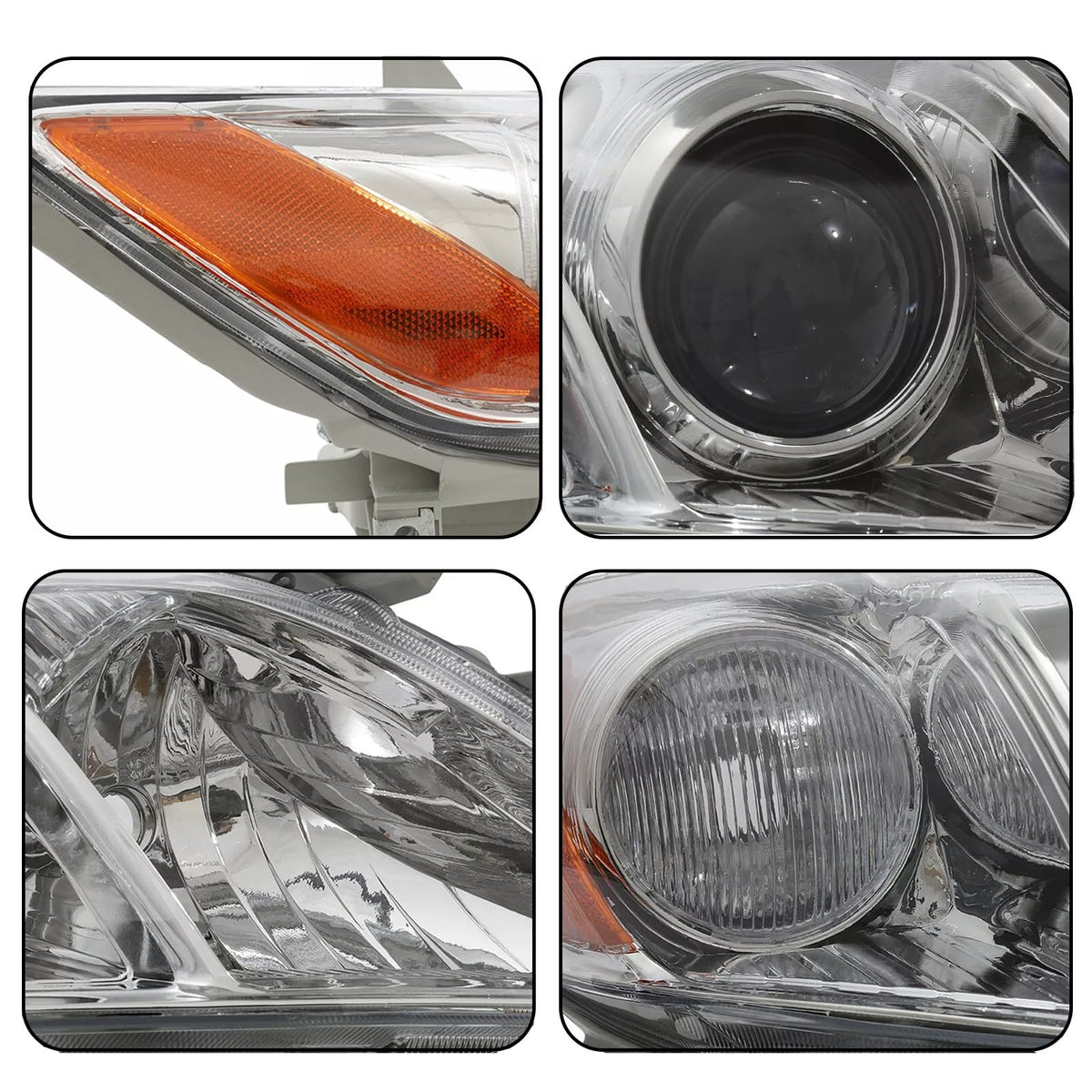 Pair Headlights Assembly Compatible With 2007-2009 Toyota Camry Driver Passenger Side Halogen Chrome Housing Clear Lens T2605