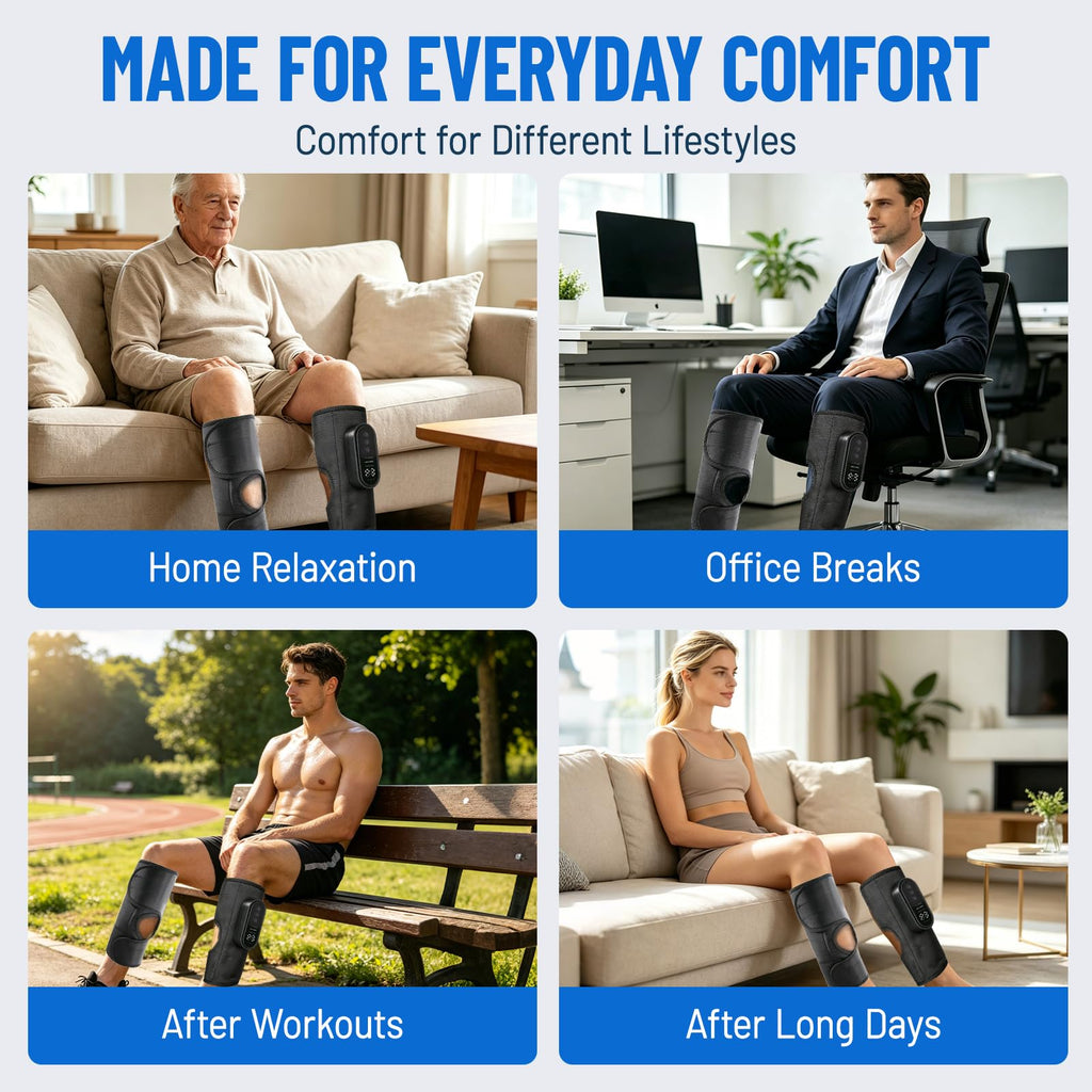Cordless Air Compression Leg Massager with Heat, 2 Pack (Black) R156