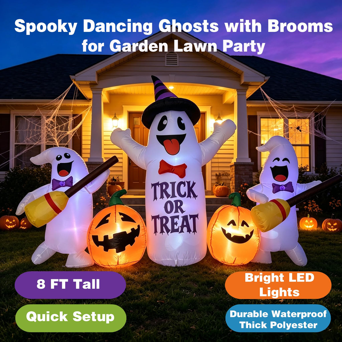 8FT LED Inflatable Ghosts with Pumpkins T427365