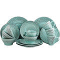 Turquoise 16 Piece Embossed Stoneware Dish Set K4039