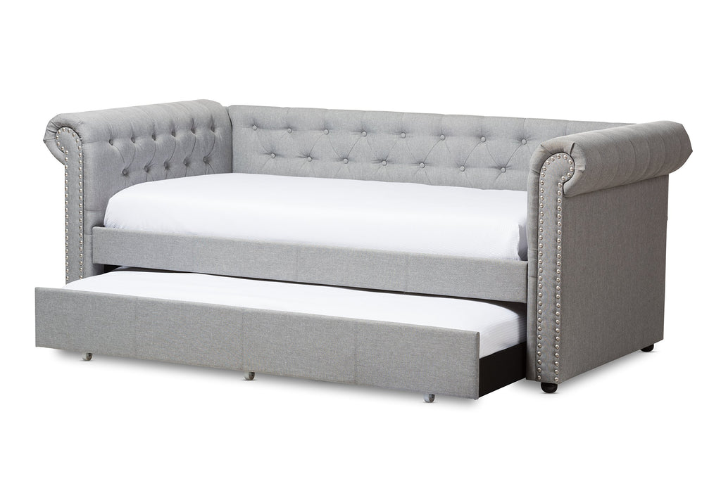 Light Beige Fabric Trundle Daybed T716381