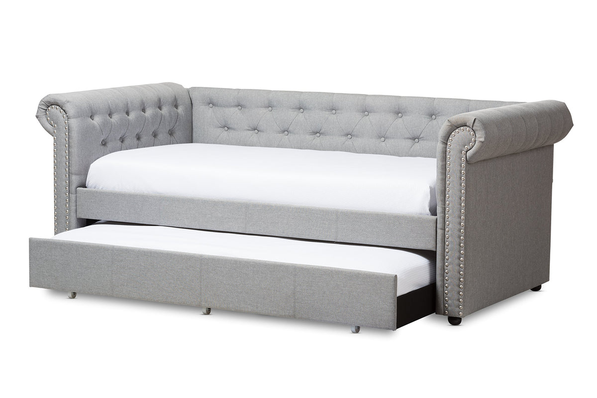 Light Beige Fabric Trundle Daybed T716381