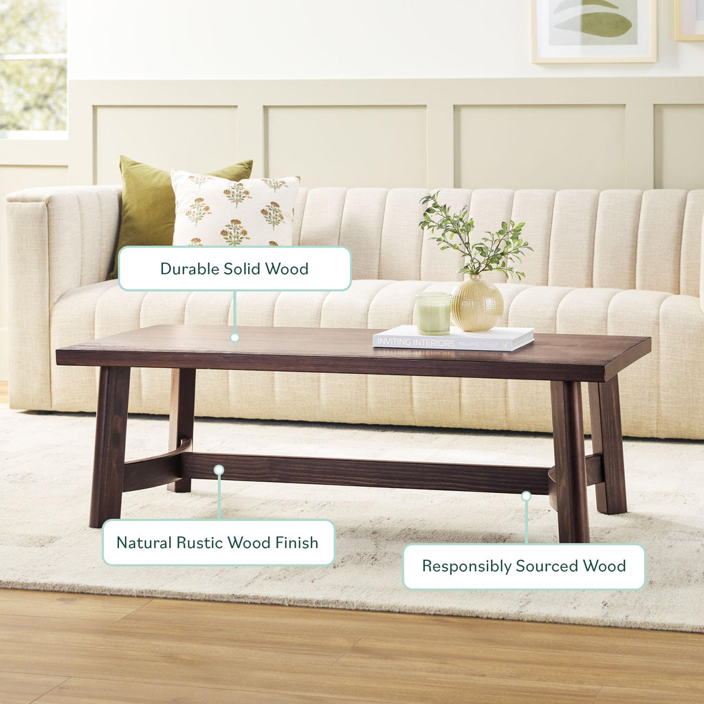 Solid Wood Rectangular Coffee Table, 48 Inch, Espresso H392682