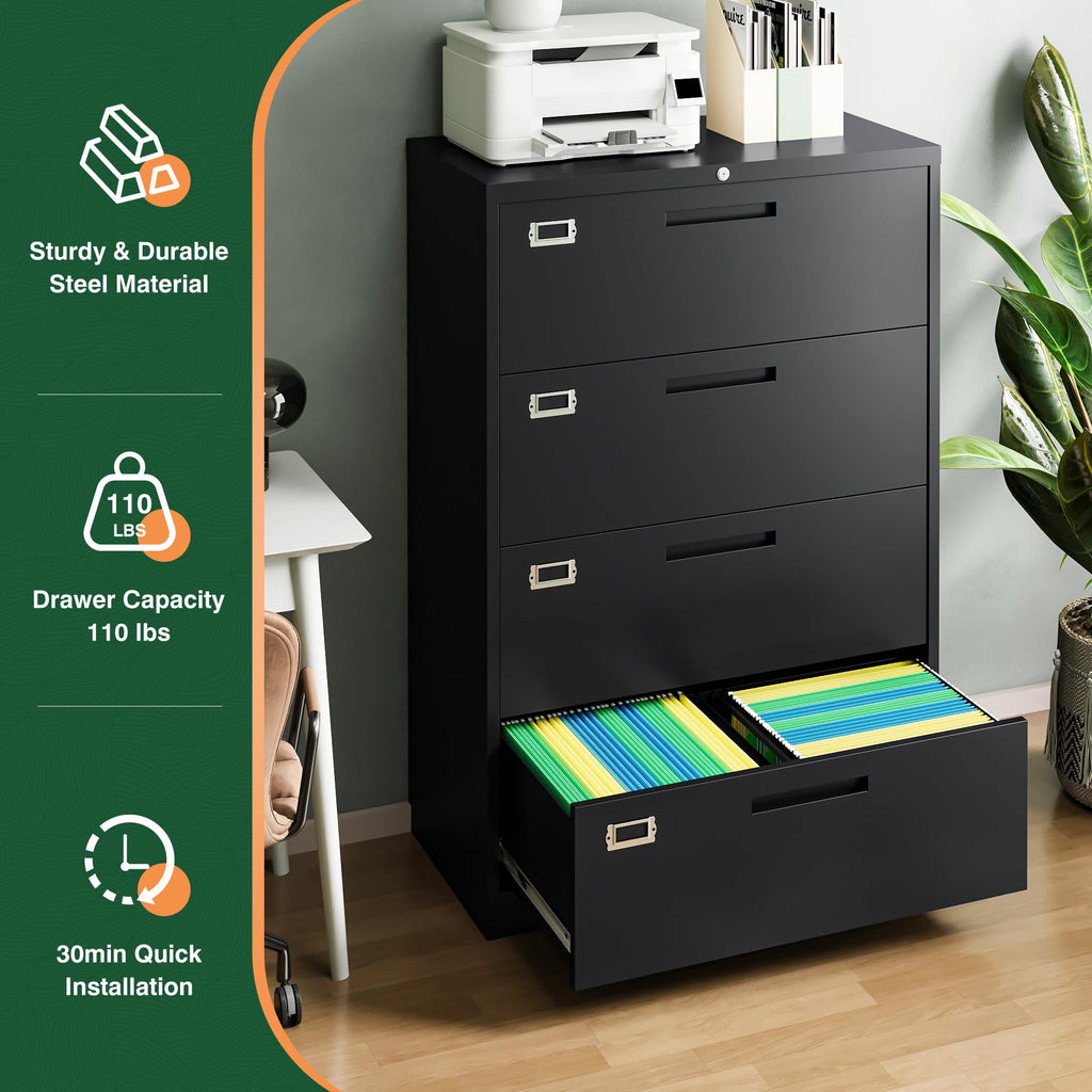 4 Drawer Metal Lateral File Cabinet with Lock Y36639