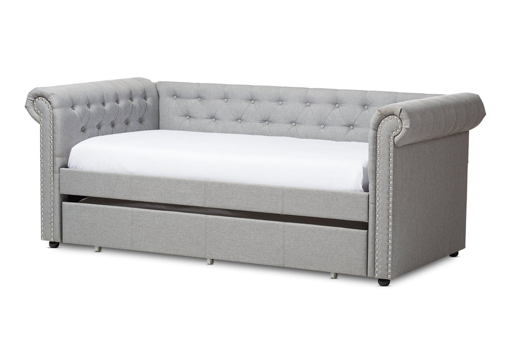Light Beige Fabric Trundle Daybed T716381