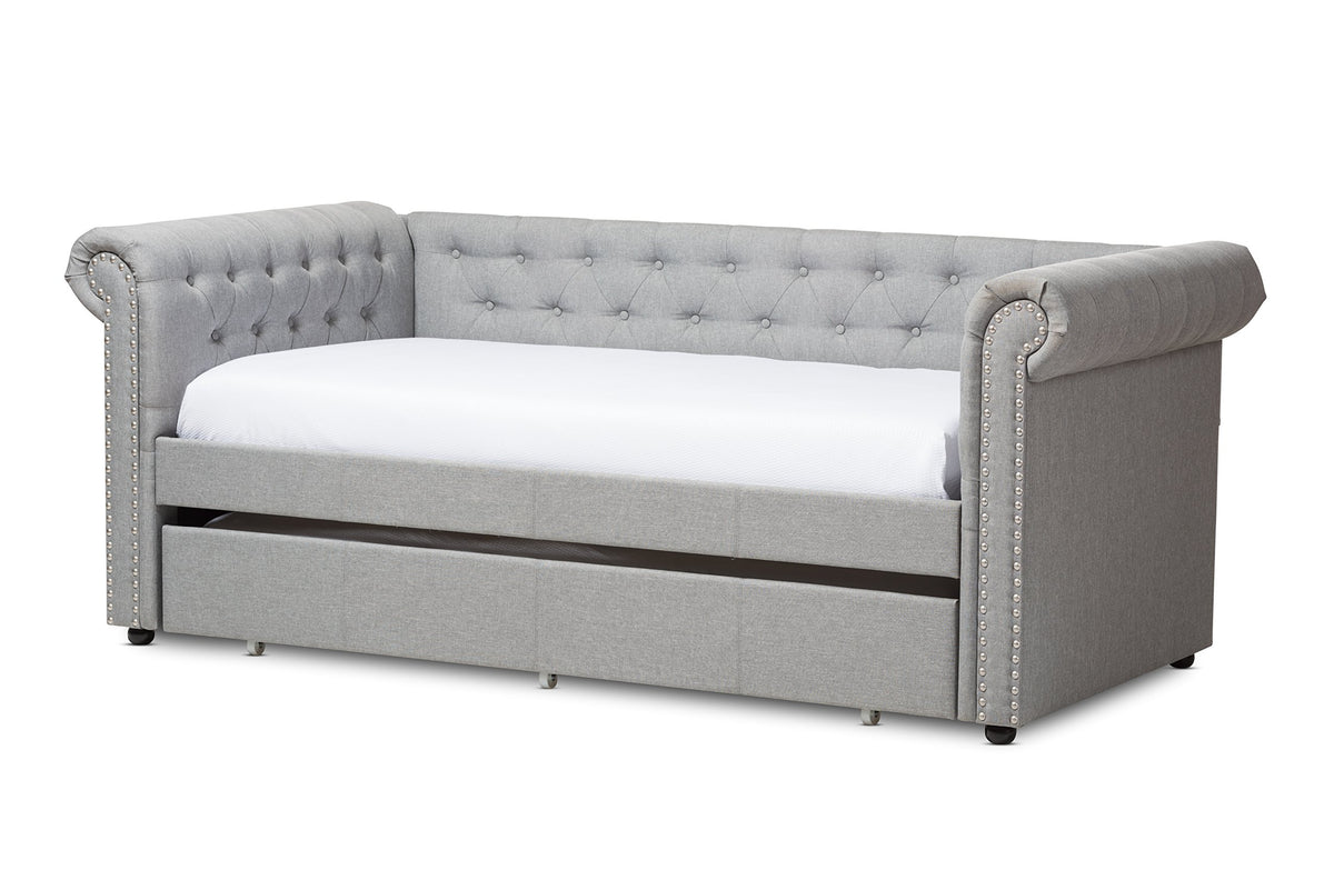 Light Beige Fabric Trundle Daybed T716381