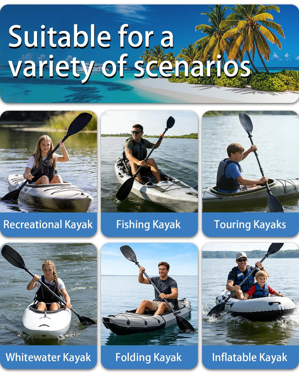 Adjustable Telescopic Kayak Paddle Stainless Steel Shaft Fiberglass Blades U598