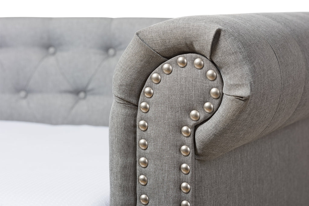 Light Beige Fabric Trundle Daybed T716381