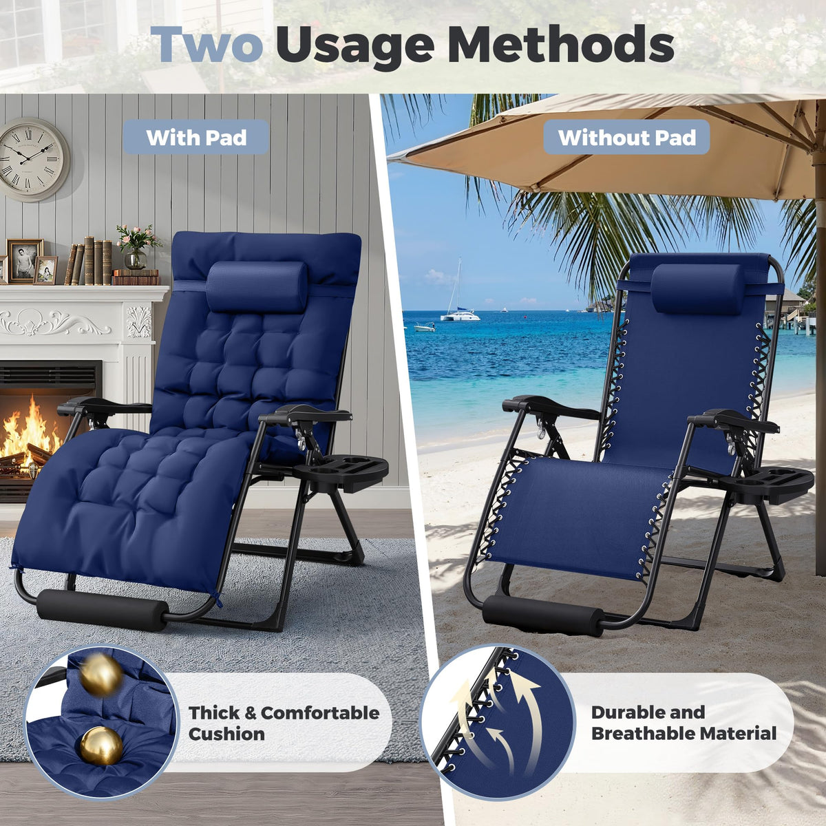Oversized Blue Zero Gravity Chair with Cushion and Cup Holder O6223