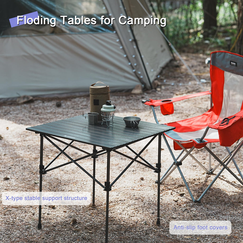 Square Folding Adjustable Height Camping Table, Black E87980