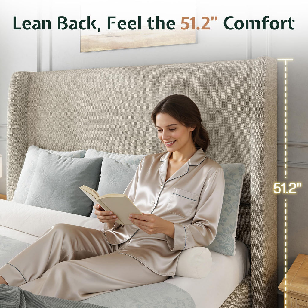 Queen Size Upholstered Wingback Headboard Bed Frame Y990