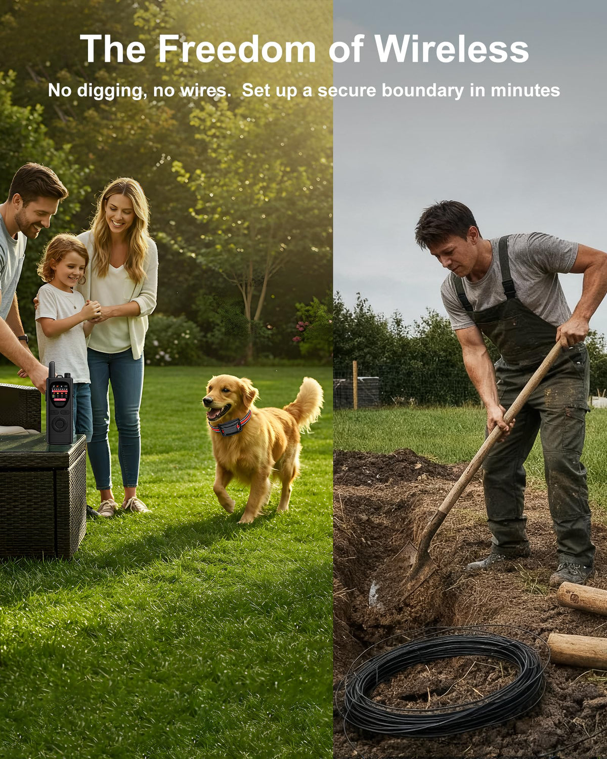 Wireless Dog Fence System 2-in-1 Pet Containment Training Collar IPX6 Waterproof Rechargeable Black Red T247