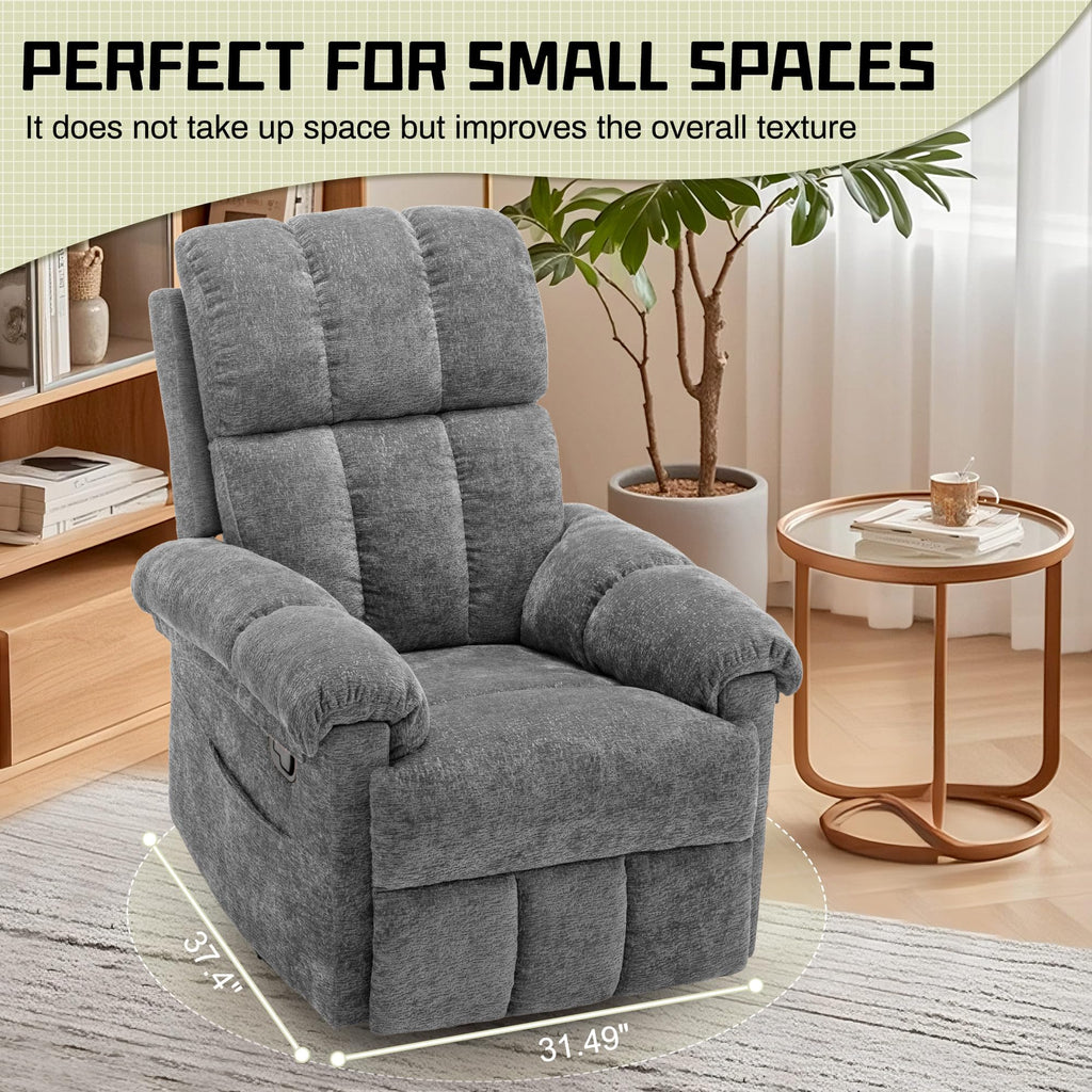 Grey Chenille Swivel Rocker Recliner Chair D9344