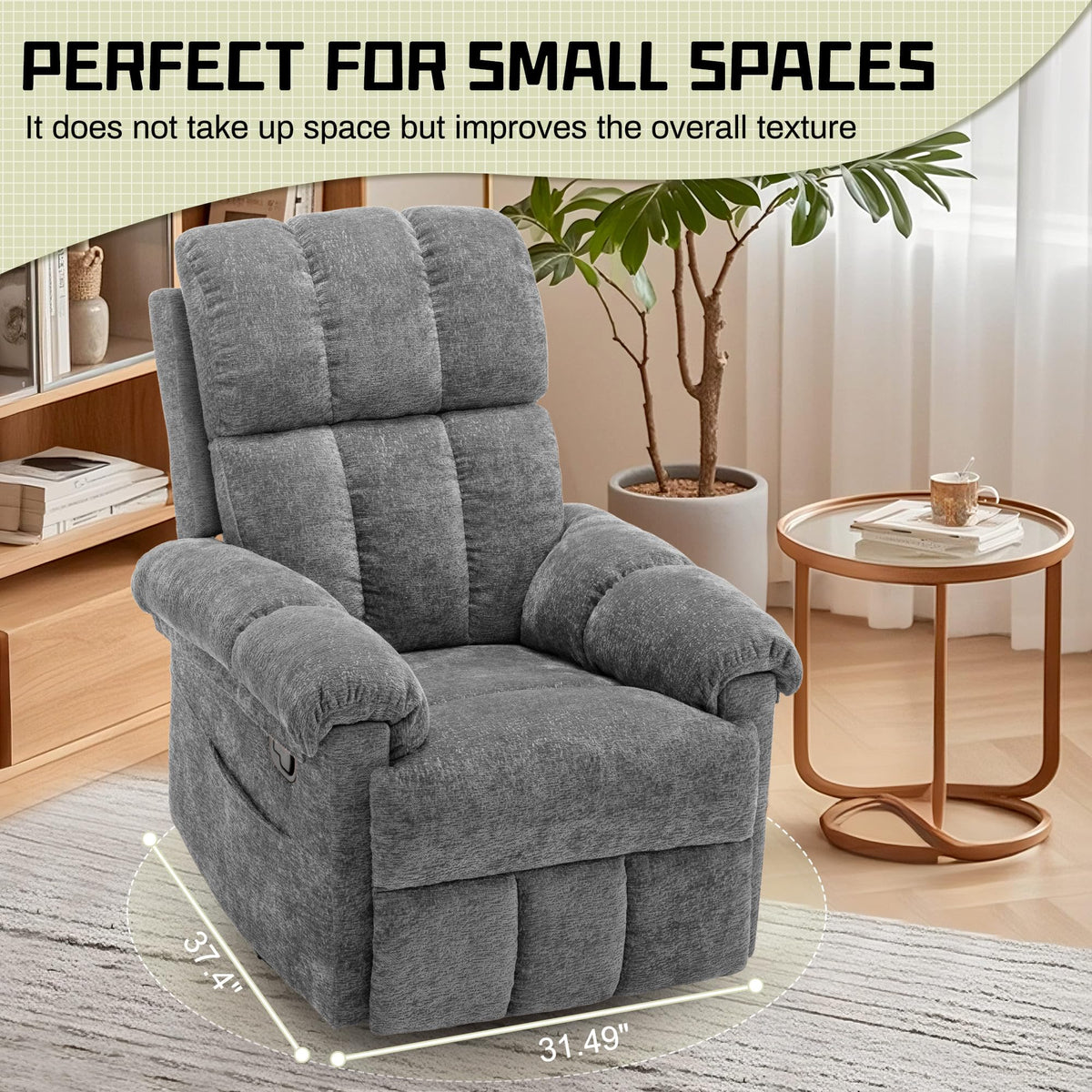 Grey Chenille Swivel Rocker Recliner Chair D9344