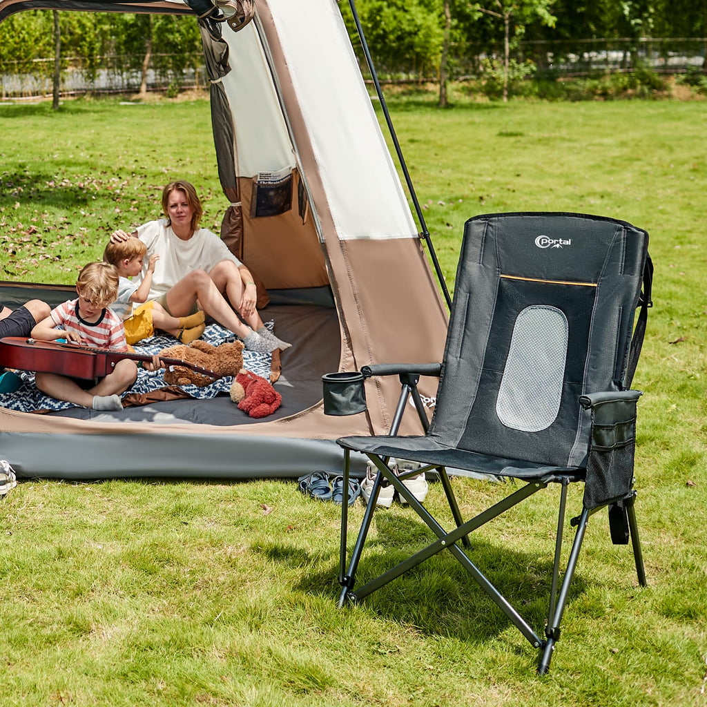 Oversized Folding Camping Chair with Cup Holder Black N7199