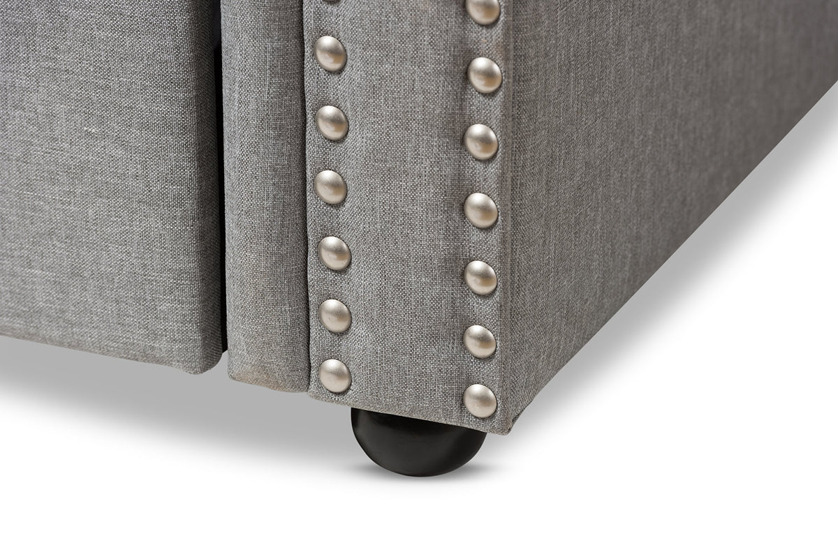 Light Beige Fabric Trundle Daybed T716381