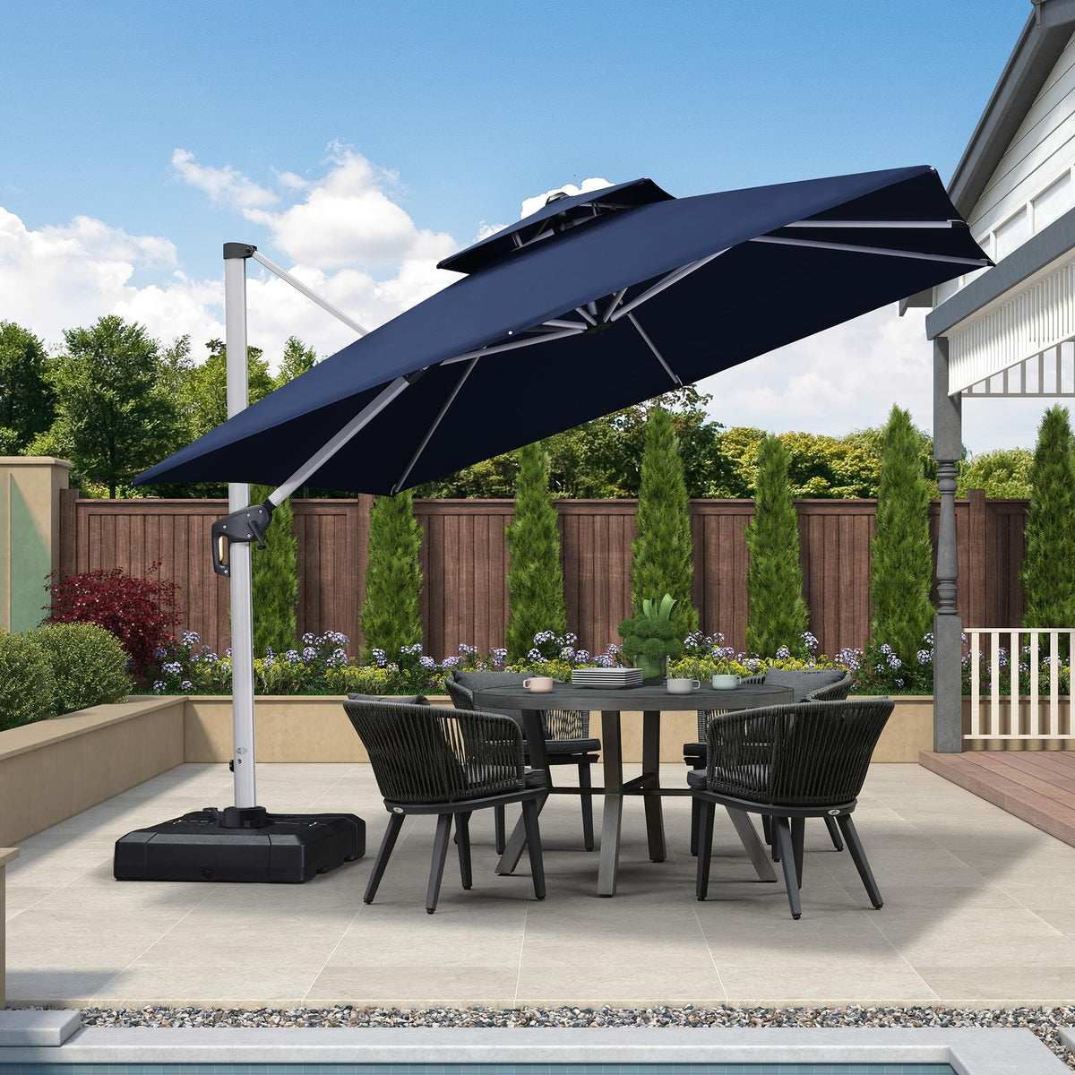 10'x 10' Square Double Top Navy Blue Cantilever Patio Umbrella I8253