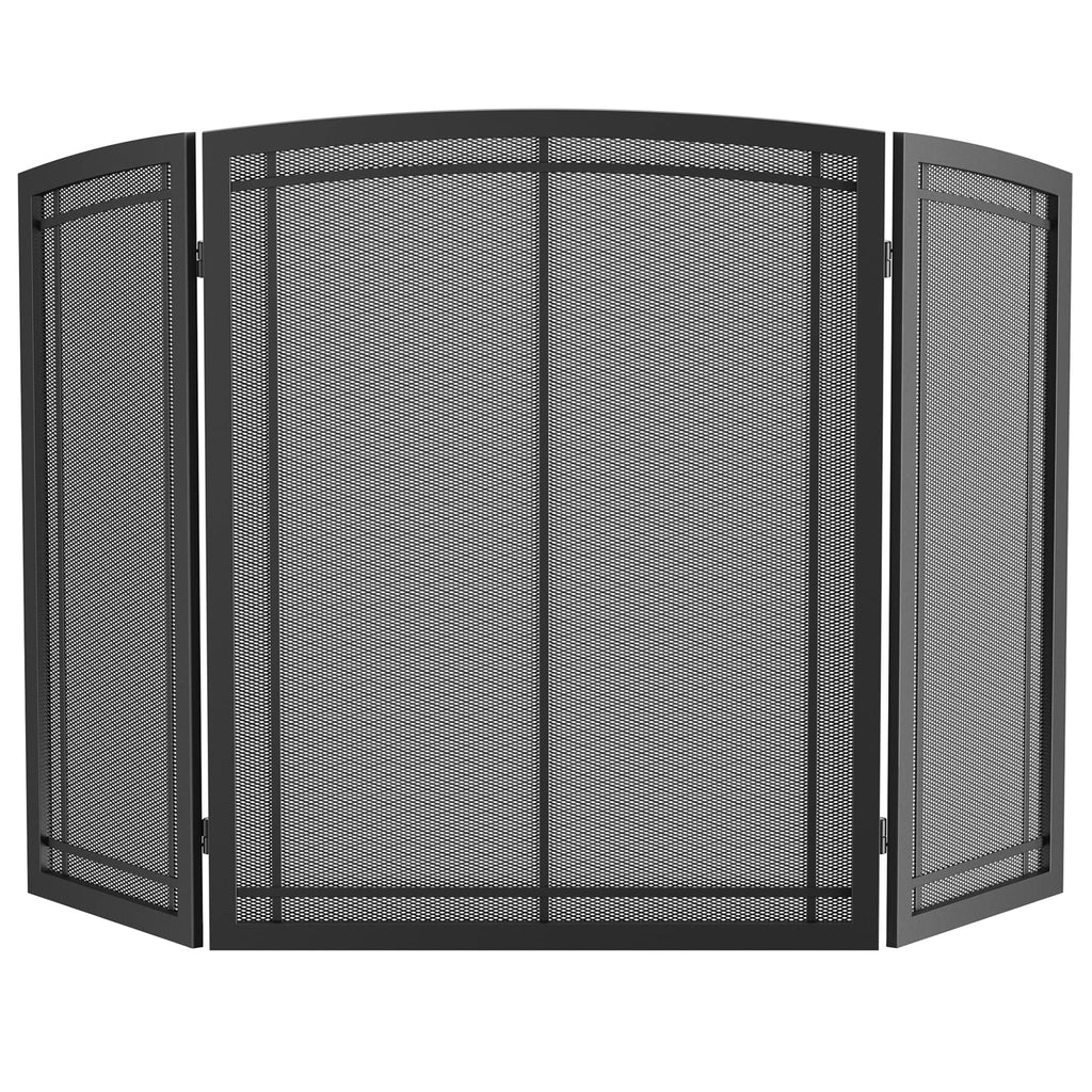 Black 3 Panel Wrought Iron Fireplace Screen 48x30 Inch X423