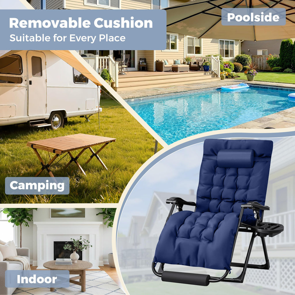 Oversized Blue Zero Gravity Chair with Cushion and Cup Holder O6223
