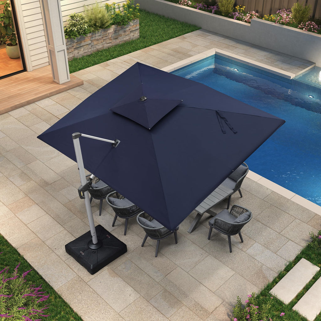 Navy Blue 9' X 12' Patio Cantilever Umbrella with Base Y688