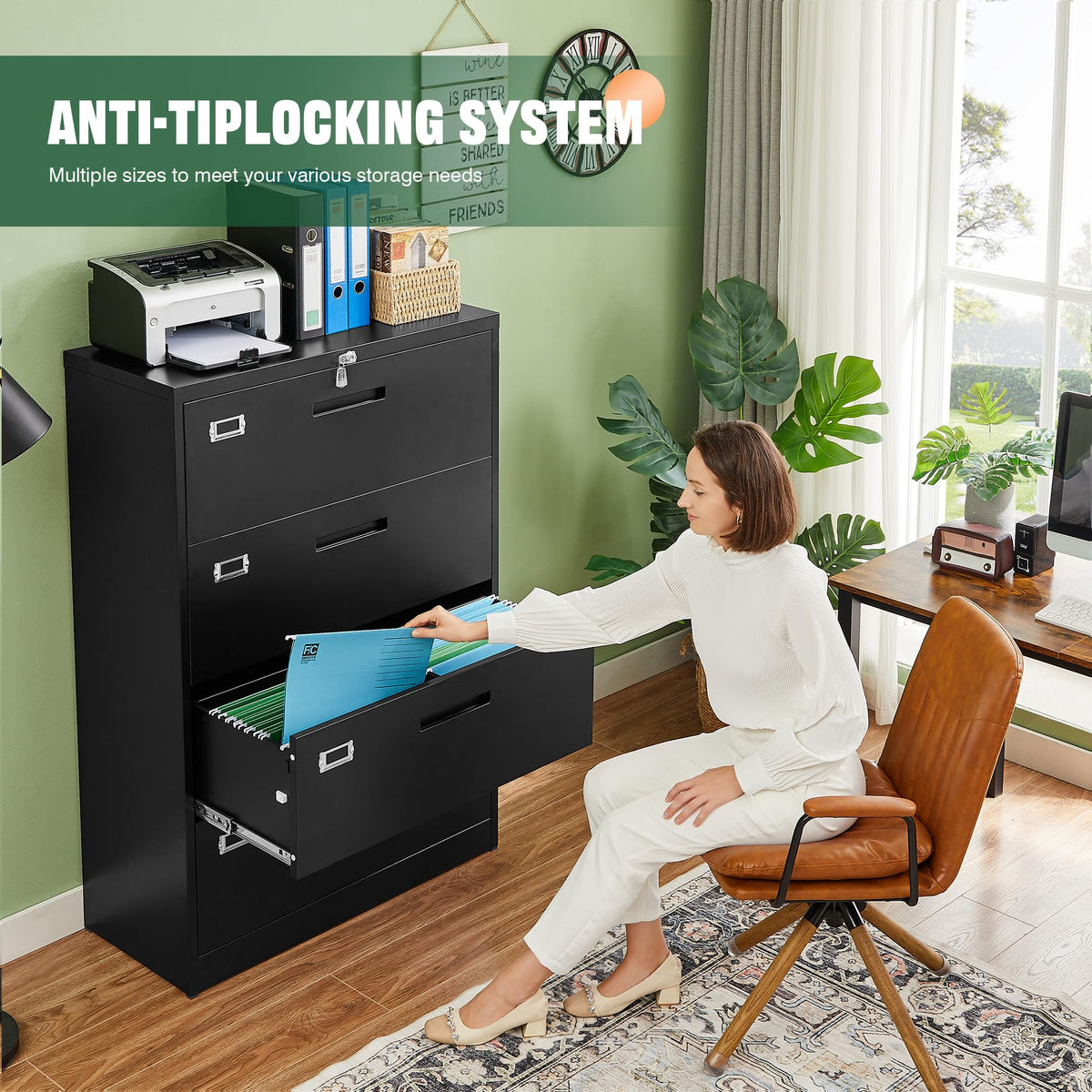 4 Drawer Metal Lateral File Cabinet with Lock Y36639