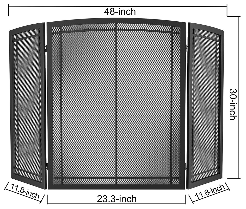Black 3 Panel Wrought Iron Fireplace Screen 48x30 Inch X423