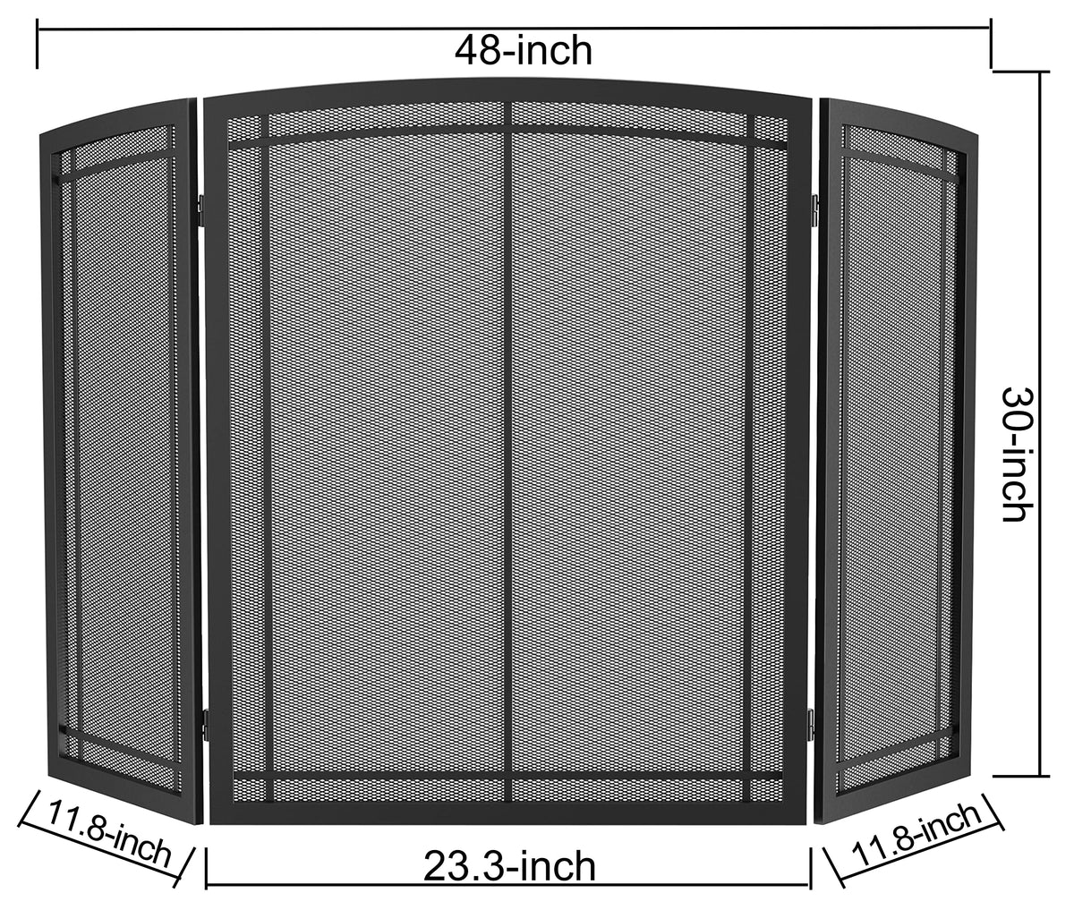 Black 3 Panel Wrought Iron Fireplace Screen 48x30 Inch X423